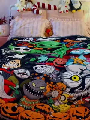 My spooky fall blanket just arrived 🎃 Nightmare Before Christmas full crew right here#NightmareBeforeChristmas #SpookySeason#TikTokShopDealsforYouDays#summerween#GothAesthetic