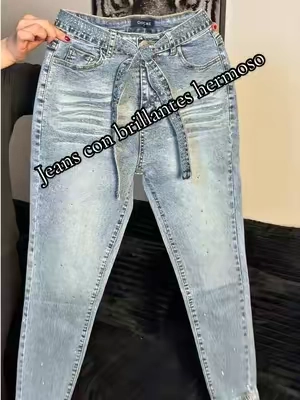 CHICME Women's Rhinestone DecorHigh Waist Zipper Fly Slim Fit Jeans with Rhinestone Decor Belt #DealsforYouDays #TikTokShopVueltaAlCole #tiktokshopcreatorpicks 