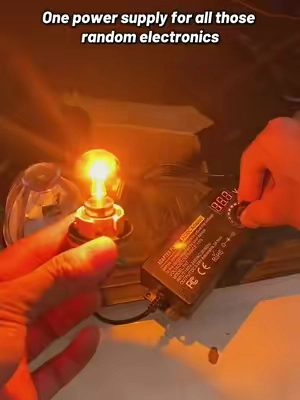 One adjustable power supply for all your small electronics projects. Set the output from 3.5-24V, choose from 14 connector tips, and check the voltage on the built in LED display. A handy addition to any DIY workbench. #AdjustablePowerSupply #ACDCAdapter #DCPowerSupply #ElectronicsTools #DIYElectronics