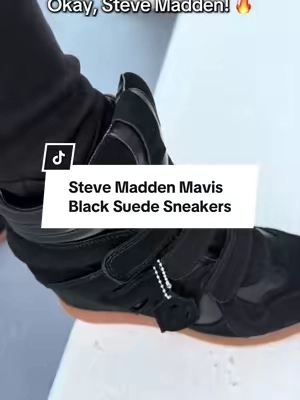 These Steve Madden Mavis sneakers are giving that effortless, elevated everyday look. 🖤 The black suede finish makes them easy to style with jeans, leggings, casual dresses, and more. If you’re looking for a versatile black suede sneaker that can take your everyday outfits up a notch, these are worth adding to your rotation. #SteveMadden #sneakers #womenssneakers #sneakerhead #TiktokshopCreatorPicks 