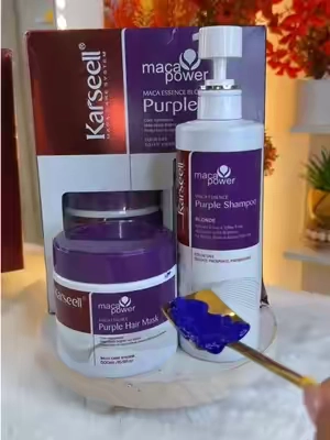 Karseell maca power Purple Hair Mask and Purple Shampoo Set, Neutralizes Brass & Yellow Tones for Blonde, Gray, Silver Color Treated Hair #blondehair #karseell #haircare #tiktokshopcreatorpicks #TikTokshopbacktoschool @Karseell Official 