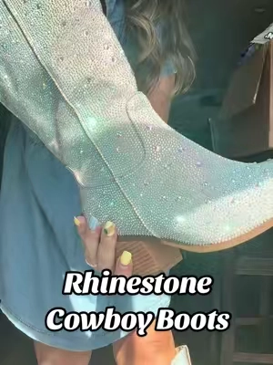 The Rhinestone Cowboy Boots are such a statement piece for concerts, country nights, girls’ nights, festivals, or whenever you want your outfit to stand out. The rhinestone detailing adds all the sparkle, while the classic cowboy-inspired silhouette makes them surprisingly easy to style with dresses, skirts, denim, or even a simple outfit when you want the boots to do all the talking 🤠✨ #cowboyboots #rhinestoneboots #westernstyle #TikTokShopCreatorPicks #TikTokshopbacktoschool 