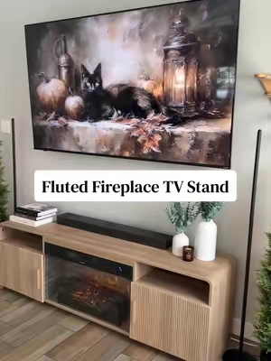 Fall & winter are about to hit different this year 😍✨ #cozyhomevibes #flutedfurniture #tvstand #fireplacetvstand #flutedtvstand 
