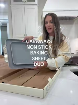 Retire the crusty sheet pans already😅🤌🏼 These Caraway ceramic baking sheets are the kind of kitchen upgrade that actually gets used all the time. Nonstick, nontoxic, easy to clean, and such a good swap for anyone cooking constantly or stocking a new kitchen. #caraway #nontoxiccookware #kitchenessentials #newhomeowner #bakingsheets @QVC, Inc 