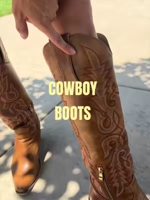 I wasn’t planning on entering my cowboy boot era but LOOK AT THEM 🤠🤎 the pointed toe + embroidery?? They make the whole outfit. #backtoschool #tiktokshopfinds #westernfashion #cowboyboots #TikTokshopbacktoschool 