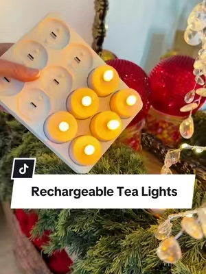 Rechargeable tea lights are such a good holiday decorating hack 🎄✨ Perfect for Christmas garland, Halloween decor, Thanksgiving tables, candle holders and anywhere you want that cozy candle glow without a real flame. #RechargeableTeaLights #ChristmasDecor #HolidayDecor #FlamelessCandles #TikTokshopbacktoschool 