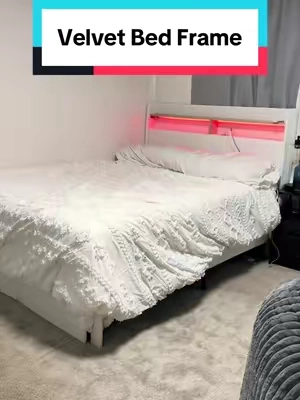 This velvet bed frame is beautiful! Great price too. #bedframe #bedframewithstorage #bedroommakeover #bedroominspo #bedroomaesthetic 