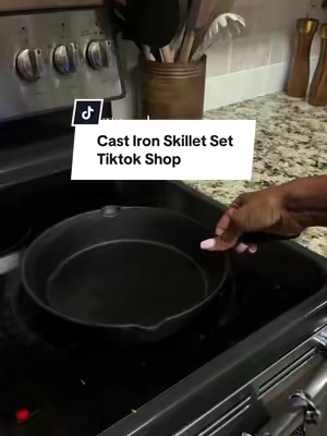 I’ve been dying for a cast iron skillet. This set came with THREEEE! 😳😍💕 #castiron #castironcooking #castironskillet #cookware #cookingessentials 