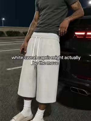 yeah i said capris #sweatshorts #whiteshorts #baggyshorts #streetwear #fitcheck 