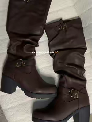 My fav brown boots 🤎✨ #dreampairs #chunkyheelboots #brownboots #kneehighboots #falloutfits 