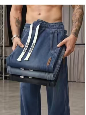 Soft stretch denim + drawstring elastic waist, these men' s jeans fit so effortlessly#jeans #pants #jeansoutfit #mensfashion #elasticwaist 
