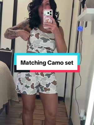Matching sets make getting dressed way too easy 😂🤎 This camo two-piece has a cropped tank + high-waisted stretchy shorts with pockets, so it’s comfy but still looks put together. #matchingsetsforwomen #yogaset #camoset #tiktokbacktoschool #matchingset 