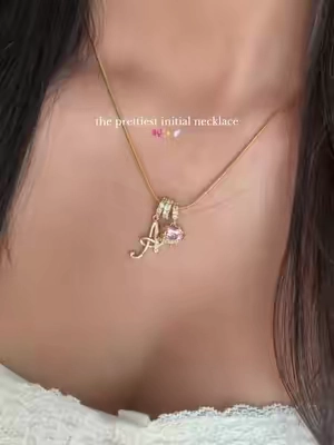 🎀✨🫧🪽 #initialnecklace #jewelry #necklace #pink #aesthetic pink girly chic dainty initial necklace pinterest ballet core shabby chic coquette 