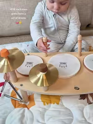 He actually sits still to play with these too so I get a few minutes without chasing him around! #babyboy #drums #musictoy #montessoritoys #backtoschool 