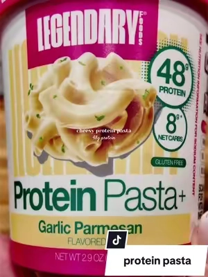 48g of protein in garlic parmesan pasta that’s ready when you need an easy high-protein meal. 8g net carbs, 10g fiber, gluten-free, and 300 calories per cup. #proteinpasta #highproteinmeals #highproteinfoods #lowcarbmeals #easyhighproteinmeals