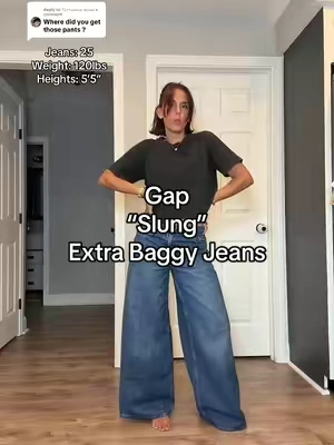 Replying to @𝒯𝑒𝓇𝓇𝒾𝑜𝓃𝓃𝒶 𝑅𝑒𝓃𝑒𝑒 they are so comfy… I got my true size but if you want them to fall more on the hips size up one, but they are still really bag with your true size🤍 #gap #gapjeans #jeans #baggyjeans 