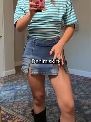My go to denim skirt bc I can wear it all day without wanting to rip it off as soon as I get home 😩 #denimskirt #skirt #miniskirt #denim #backtoschoolshopping 