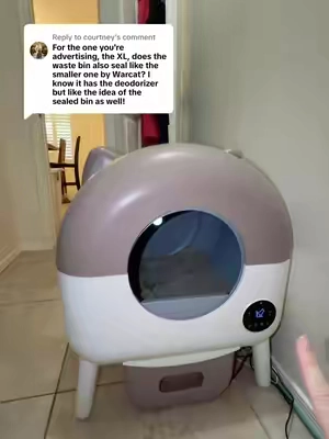Replying to @courtney Oh the WarCatPro Automatic Litterbox with ears is definitely the best sealing for the waste bin! The XL does do a great job at deodorizing however this one doesn’t even need to do that, you only smell it when the waste bin is open and your changing bags, which honestly is to be expected 😂  #automaticlitterbox #catlover #catlitterbox #litterbox #tiktokshopcreatorpicks 