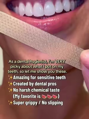 If you want whiter teeth but you’re scared of sensitivity, THESE ARE IT. 👀🦷  Non-slip whitening strips with 6% hydrogen peroxide that actually hug your teeth instead of constantly slipping around. You only need 15 minutes a day, and clinical testing showed visibly whiter teeth after the first treatment. Do them consistently for 7 days for the full brightening results. And I love that the formula includes xylitol, coconut oil, and aloe for a more comfortable whitening experience. You get 20 strips + 3 bonus treatments, so if coffee is basically a food group for you, you’re covered. ☕️😂 Tap the orange cart and try them for yourself! Being in the dental field for 11 years, these are the whitening strips I personally use and recommend to all my patients. 🦷✨ #whiteningstrips #whiteteethchallenge #whiterteeth #brightsmile #teethtransformation 