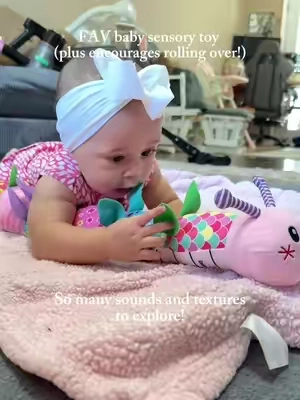 We love a good tummy time sensory toy around here! This caterpillar is a hit in our house, they also have different colors and animals. So many different textures and sounds to explore, your baby will love it! 🐛👶🏽☺️ #babysensory #tummytime #babiesoftiktok #babymusthaves #babydevelopment 