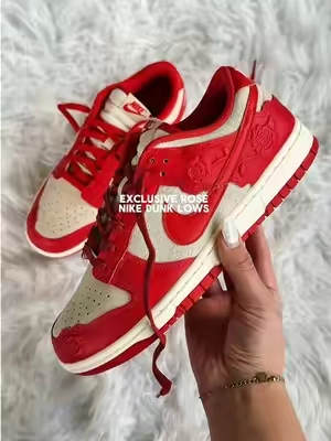 Red rose Nike Dunk Lows ❤️💋🌹 #nike #nikedunks #flykicks #redshoes #womenshoes 