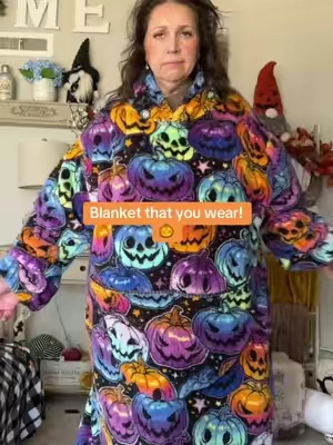 If you hurry, you may still catch this blanket hoodie in stock! 🎃💜👻 #wearableblanket #blankethoodie #loungewear #cozyathome #tiktokshop @Msrlassn Shop 