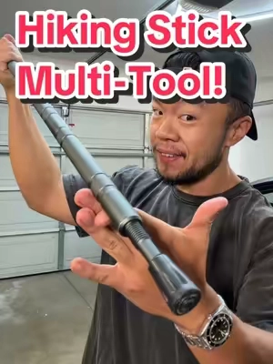 These Hiking Sticks are an outdoor Multi-Tool/Survival Kit all in one package! #Hiking #outdoorgear #campinggear #fishing #giftsforhim 