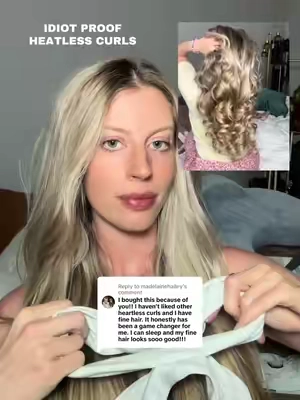 Replying to @madelainehailey #heatlesscurlsovernight #heatlessblowout #heatlesscurlstutorial 