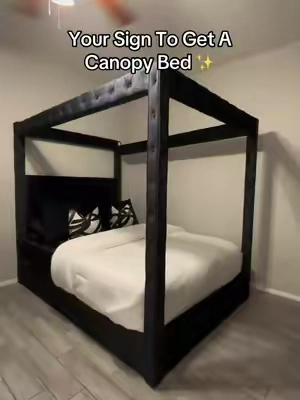found an affordable VELVET canopy bed 🖤  #canopybed #queenbed #furniture #homedecor #tiktokmademebuyit @amerlifeofficial  