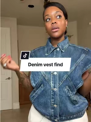 I think I should’ve got an xs but it’s still cute tho 🔥 #denimvest #denimtop #denim #TikTokshopbacktoschool #tiktokshopcreatorpicks 