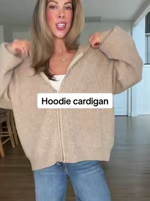 Wearing color khaki in the size medium! #TikTokshopbacktoschool #cardigan #hoodie #sweater #falltransitionoutfit 