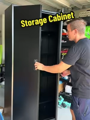73-inch metal storage cabinet with wheels and four shelves for organizing tools, supplies, and garage gear. #summerfinds #TikTokshopbacktoschool #GarageStorage #ToolStorage #StorageCabinet 