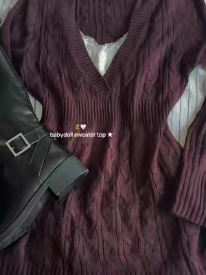 the cutest sweater for fall 🧸🤎 #babydolltop #y2k #sweater #autumnfashion #outfitinspo 