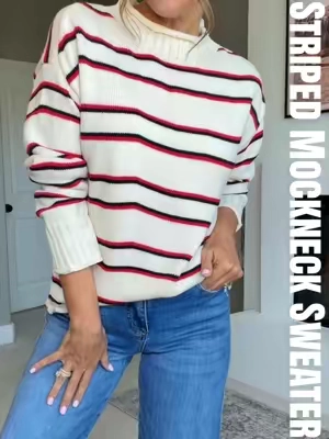 Feelin’ like I’m straight out of a 1993 RomCom Movie 🤌🏼✨ #90smoms #90sstyle #stripedsweater #mocknecksweater #sweaterweather 