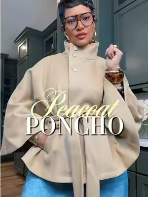 SIZE MEDIUM/ KHAKI 🧡 Oversized, wool blend, belted, pea coat poncho with batwing sleeves.  #peacoat #poncho #ponchocoat #fallfashioninspo #fallcoat @YeeZaa 
