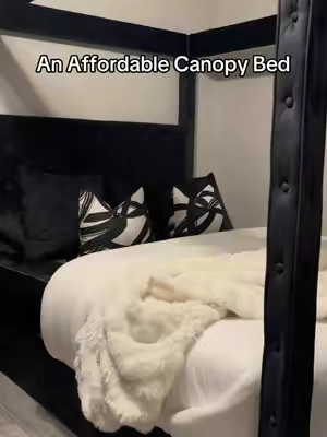 Your sign to get a canopy bed 🖤  #canopybed #queenbed #homedecor #furniture #tiktokshopcreatorpicks @amerlifeofficial 