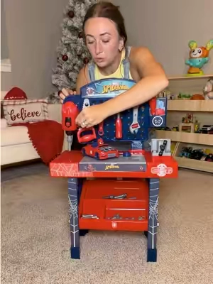 now they can be just like dad 🥹 #kidstoolbox #kidsworkbench #christmasgiftideas #giftsforkids #toddlermusthaves 