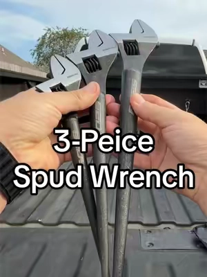 This 3-piece adjustable spud wrench set includes 10-inch, 12-inch, and 16-inch CR-V steel wrenches with SAE and metric markings. #SpudWrench #AdjustableWrench #ToolSet #HandTools #MechanicTools