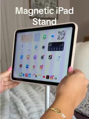 The iPad accessory I didn’t know I needed 👀 This magnetic iPad stand makes it so easy to use your tablet hands-free at your desk, in the kitchen, or anywhere around the house. ✨ #ipadstand #ipadaccessories #tabletstand #ipadsetup #