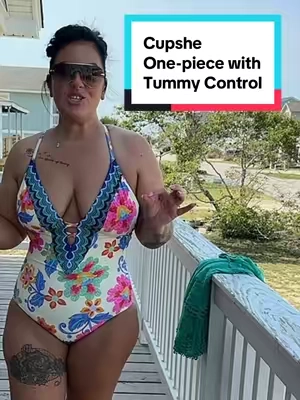 Boho, bold, and made to flatter 🌸 This floral one-piece has the prettiest plunging neckline with tummy-control support for a confident poolside look! @Cupshe Swim & Apparel  #TikTokshopbacktoschool #CUPSHE #PlusSizeSwimwear #OnePieceSwimsuit #TummyControlSwimsuit  