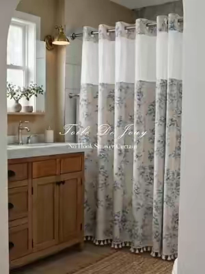 This no-hook, snap-in liner curtain is the easiest upgrade EVER. Get that dreamy, spa-like bathroom you deserve. Tap the cart to shop! 🛒 #showercurtain #bathroommakeover #homehacks #tiktokmademebuyit #farmhousedecor 