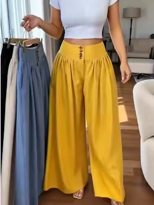 #Discounted Lantern Pocket #LongPants Bottom, #HighWaist Button #partywear 