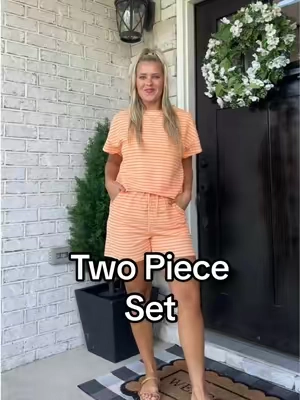 A two piece set that’s says you refuse to believe summer is coming to an end. #twopieceset #twopieceshortsset #stripedset #casualset #matchingset 