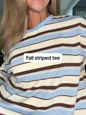 Cutest top ever for fall! Cannot stop wearing this super soft tee! #TikTokshopbacktoschool #stripedtop #longsleeve #falltransitionoutfit #falloutfitinspo 