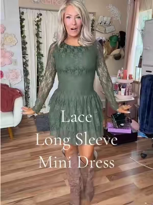 #creatorsearchinsights …the prettiest lace mini with built-in shorts 💚✨ #lacedress #falldresses #falloutfits #minidress 
