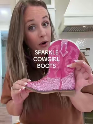 Pink, sparkly, and basically made for the little girls who think every outfit needs a little extra ✨💗 These glitter cowgirl boots are such a cute fall shoe for toddlers and little girls  #ToddlerGirlBoots #GlitterBoots #PinkToddlerShoes #ToddlerGirlFashion #ToddlerShoes @Topshoes 