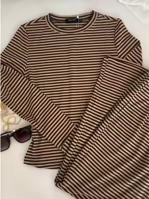Perfect for a movie night! 🧦☕️🍂 #falloutfits #chic #backtoschool #autumn #whimsy striped set chic clothes fall clothes cozy season ball swan Gilmore girls clean girl outs set minimalist 