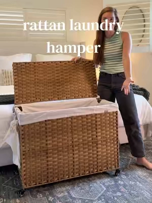 my favorite rattan laundry hamper that makes it so easy to stay organized @SONGMICS HOME #laundry #laundryhamper #organizedhome #homeorganization #rattan 