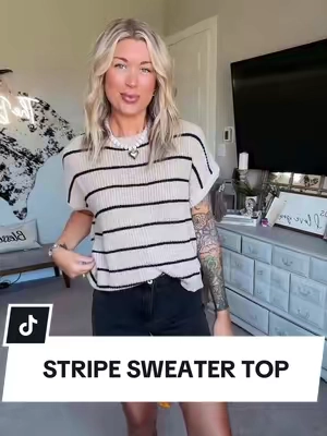 This top is the perfect way to transition into fall weather. It is such good quality, so stretchy, & comfortable. It comes in multiple color options. Hurry & snag it while it’s in stock! #sweatertop #womensfashion #fallfashion #stripetop #fyp 