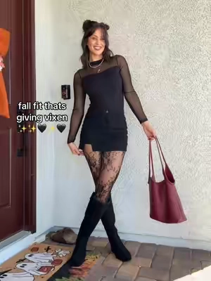 Nothing better than all black  5’9” 160lbs  top size m  skirt size s Tights size m #allblackoutfit #falloutfit #miniskirtoutfit #lacetights 